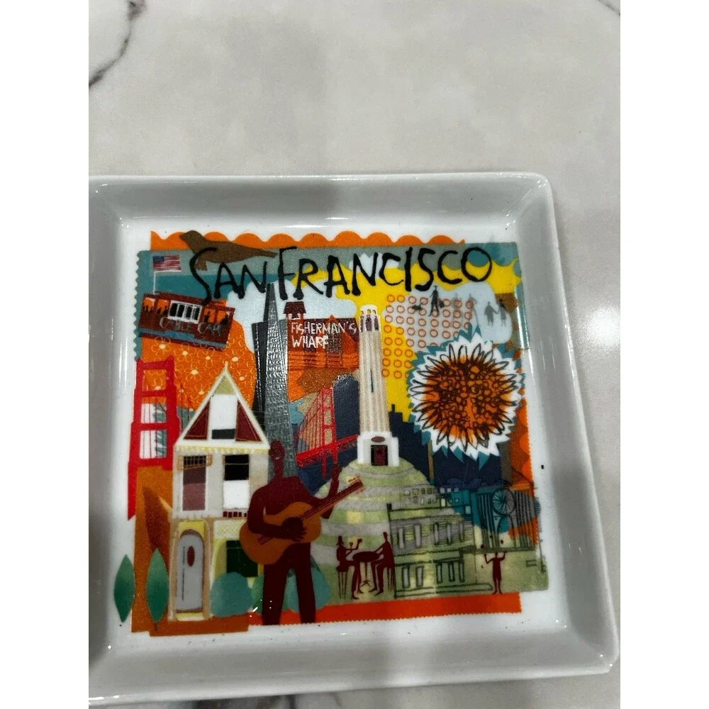 Crate & Barrel Road Trip Ceramic Appetizer Square Plate dish San Francisco
